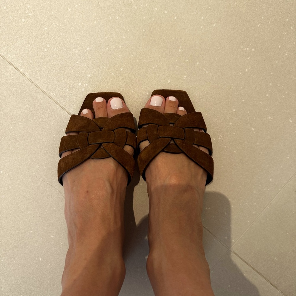 YSL tribute suede flat sandal slide sz 351/2
